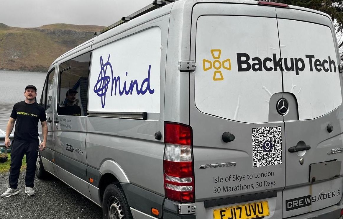 The Crewsaders support van with Mind and Backup Tech branding